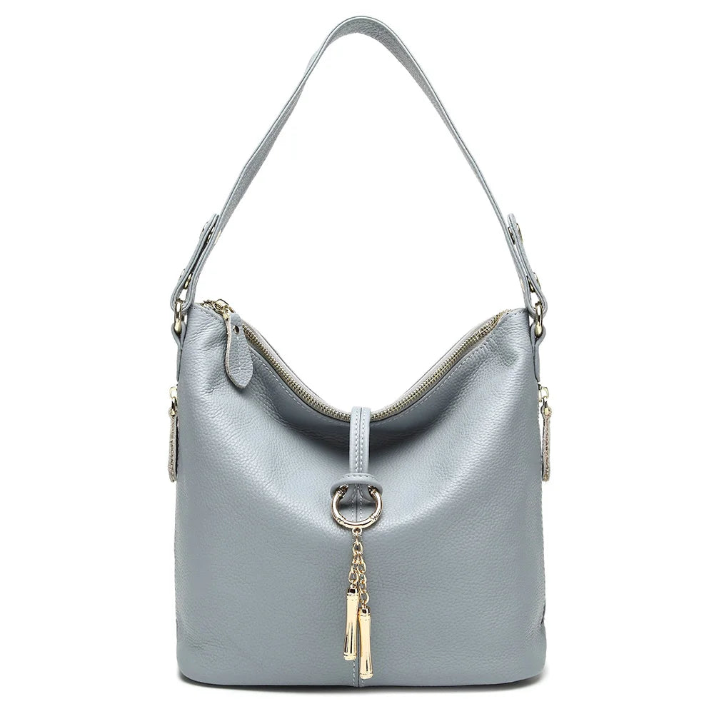 Zency Elegant Blue Women Shoulder Bag 100% Genuine Leather White Hobos Handbag Lady Messenger Purse Charm Lock Decoration Red