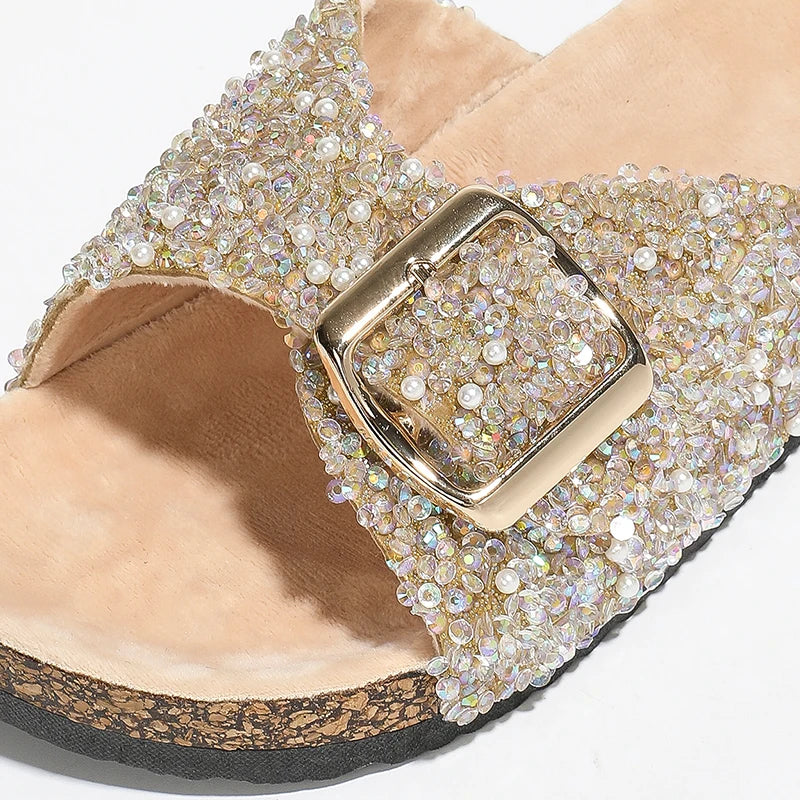 Outdoor Women's Slippers Casual Versatile Fashion Summer Beach Sandals Diamond-studded Metal Buckle Street Retro Comfortable