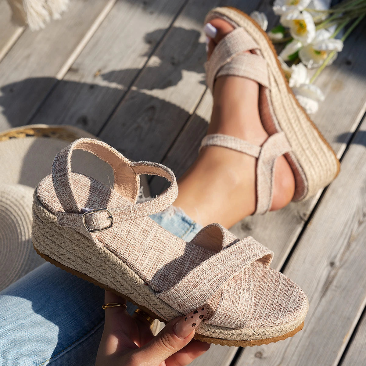 Fashion Women Wedge Sandals Summer Non-slip Peep Toe Platform Shoes Rubber Sole Buckle Elegant Shoes Woman Sandalias De Mujer