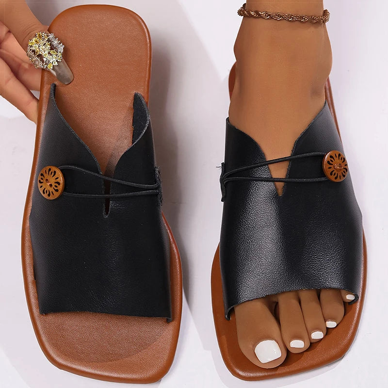 Women's Sandals Square Head Summer Sandals Elegant Summer Shoes Woman Casual Flat Sandals 2025 Sandalias De Mujer Beach Footwear
