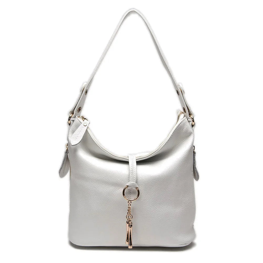Zency Elegant Blue Women Shoulder Bag 100% Genuine Leather White Hobos Handbag Lady Messenger Purse Charm Lock Decoration Red