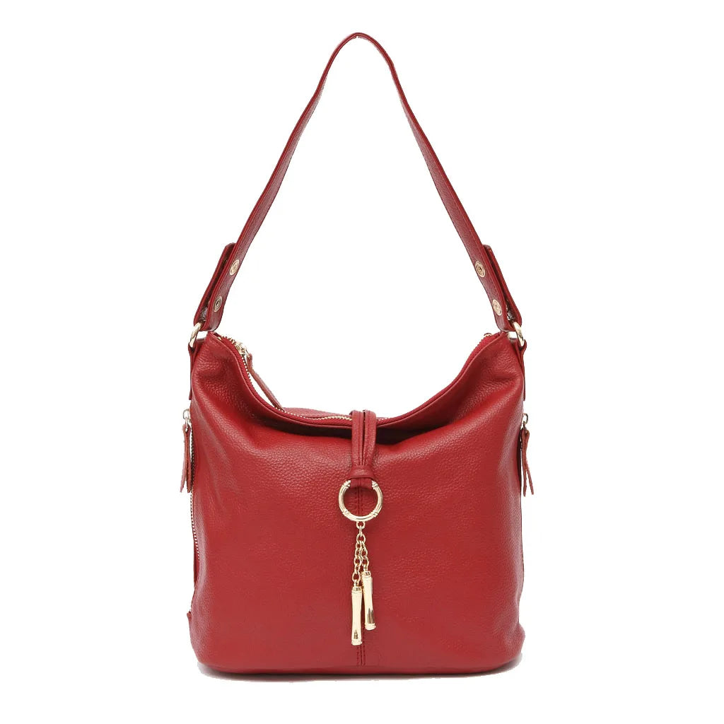 Zency Elegant Blue Women Shoulder Bag 100% Genuine Leather White Hobos Handbag Lady Messenger Purse Charm Lock Decoration Red