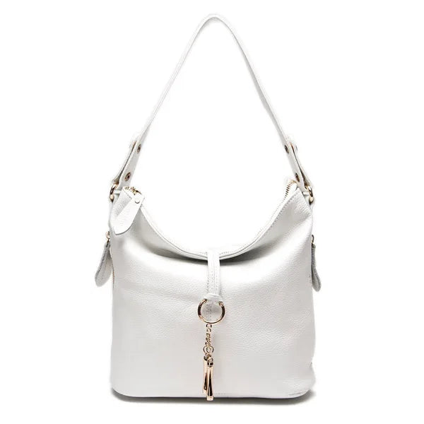 Zency Elegant Blue Women Shoulder Bag 100% Genuine Leather White Hobos Handbag Lady Messenger Purse Charm Lock Decoration Red
