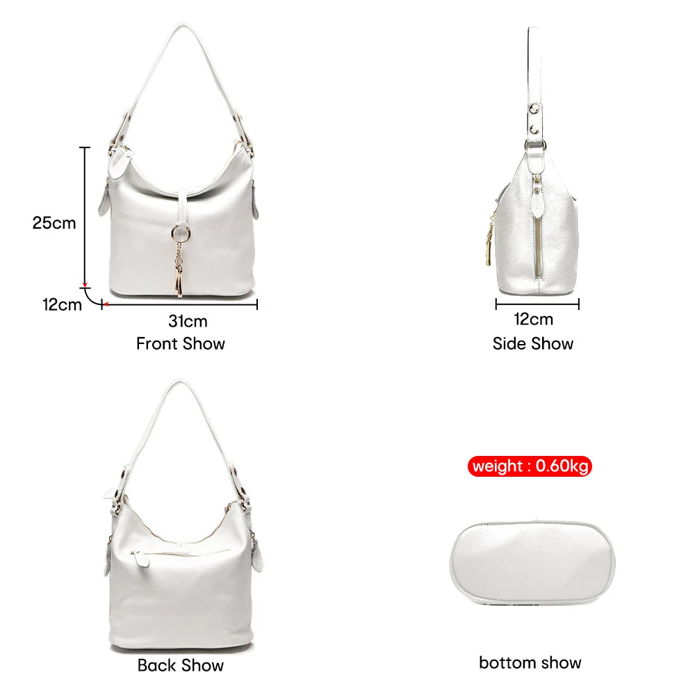 Zency Elegant Blue Women Shoulder Bag 100% Genuine Leather White Hobos Handbag Lady Messenger Purse Charm Lock Decoration Red
