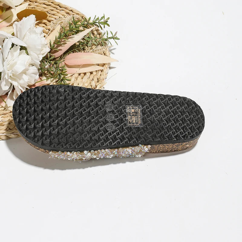 Outdoor Women's Slippers Casual Versatile Fashion Summer Beach Sandals Diamond-studded Metal Buckle Street Retro Comfortable