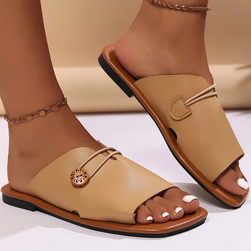 Women's Sandals Square Head Summer Sandals Elegant Summer Shoes Woman Casual Flat Sandals 2025 Sandalias De Mujer Beach Footwear